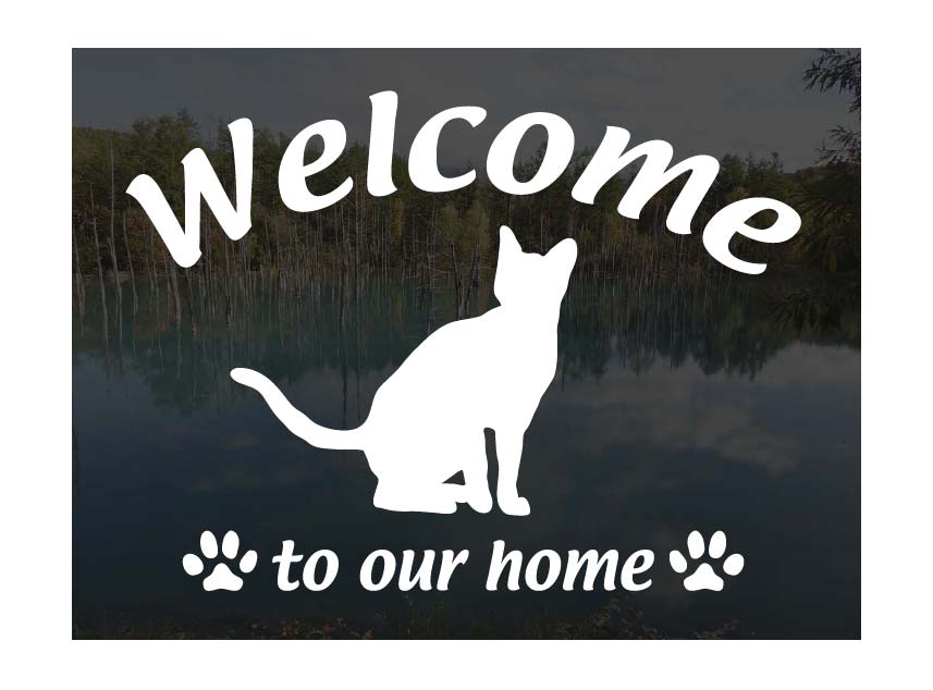 アビシニアンWelcome ステッカー [B]屋外用 ウェルカム いらっしゃいませ猫 ステッカー シール 玄関ド..