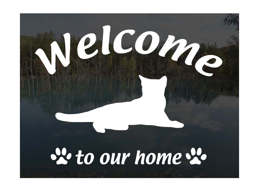 ロシアンブルーWelcome ステッカー [C]屋外用 ウェルカム いらっしゃいませ猫 ステッカー シール 玄関ドアガラス等に 切文字 転写ステッカー