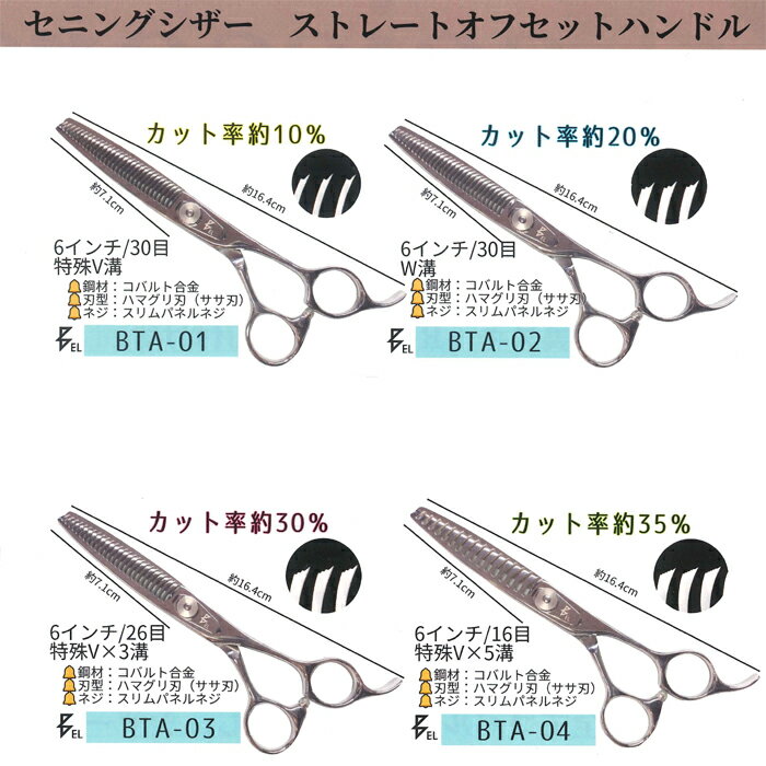 BEL scissors 　セニングシザー　ストレートオフセットハンドル　6インチ　ベルシザース　　カットシザー