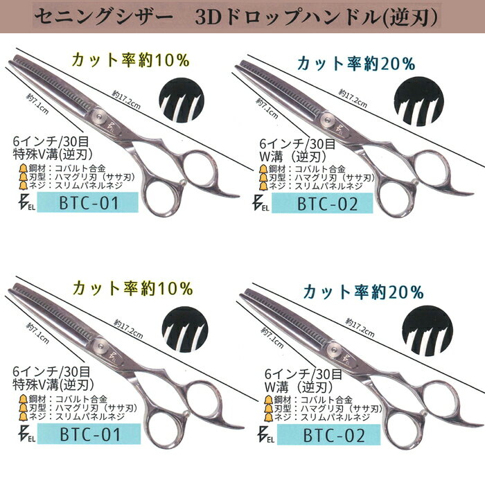 BEL scissors 　セニングシザー　3Dドロップハンドル　（ 逆刃 ）　6インチ　ベルシザース　　カットシザー