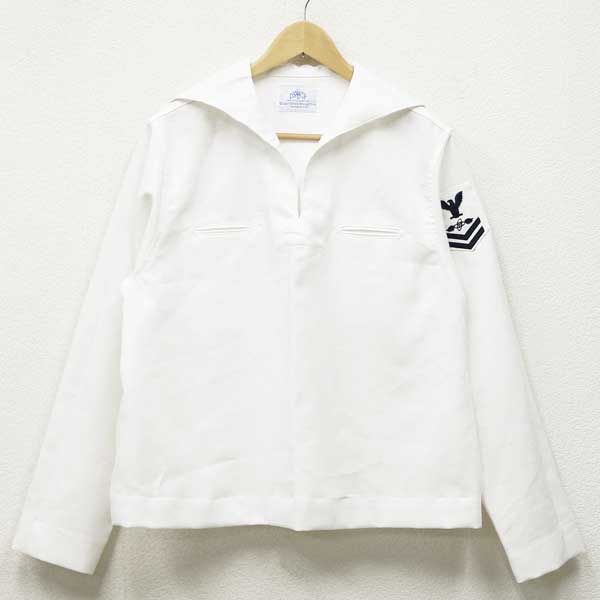 【中古】美品◆実物 米海軍 U.S.NAVY DSCP製 マリン セーラーシャツジャケット ワッペン付き ホワイト♪ミリタリー アーミー アメリカ 軍物 放出品