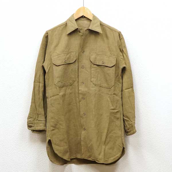 【中古】実物 米軍 US ARMY ウールシャツ マチ付き 1940年代 マスタードシャツ ヴィンテージ カーキ ミ..