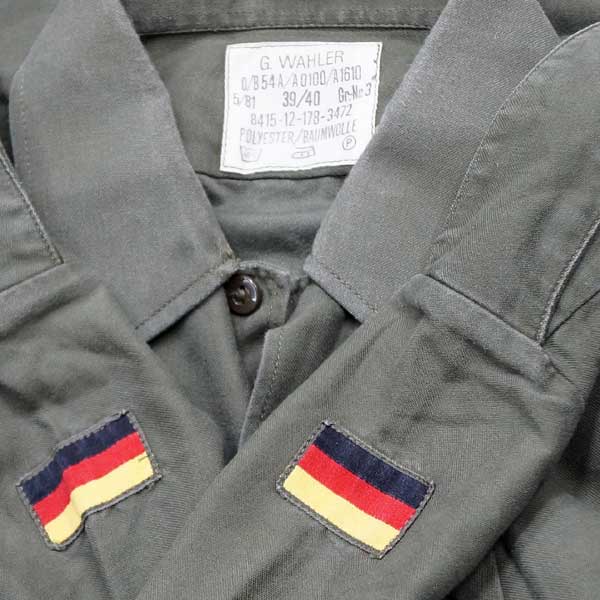 【中古】◆実物 ドイツ軍 国旗ワッペン付き フィールドシャツ オリーブ♪ミリタリー 長袖 ワーク 軍物 サバゲ