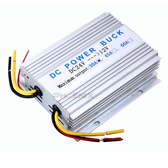 コンバーター DC24V→12V シルバー MAX/30A 冷却ファン 電圧 変換器 デコデコ dc-dc