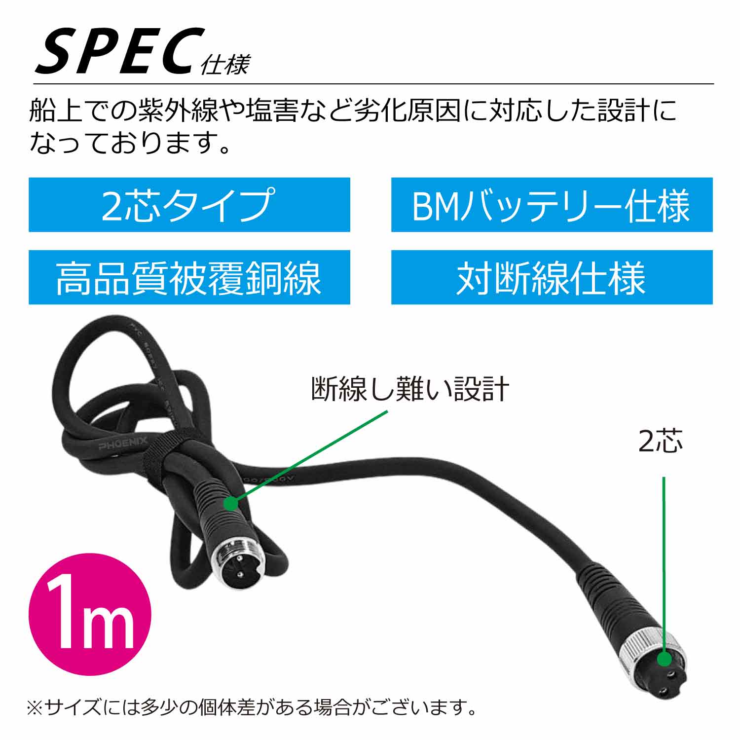 電動リール 2芯 2穴 延長コード 1m 釣り BMバッテリー 延長ケーブル 電源コード 電源ケーブル リール 2ピン auc-auto-phoenix-10012790 オートパーツ フェニックス サンプル画像3