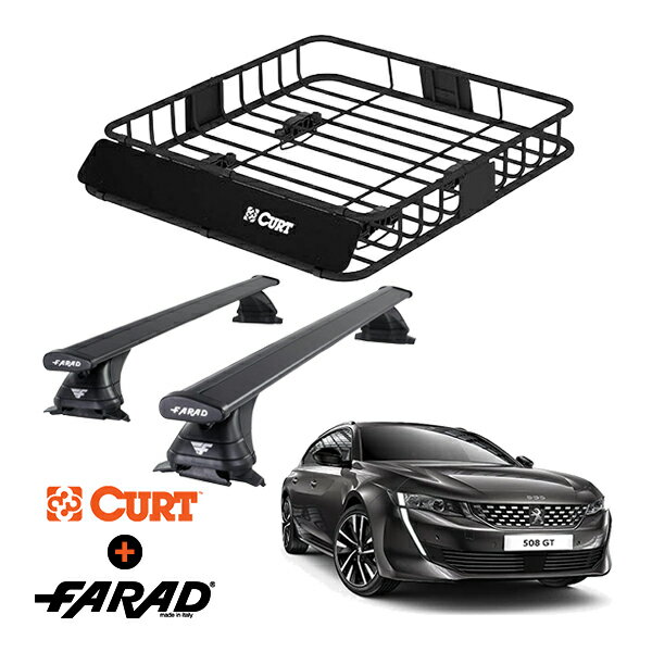 CURT製 ルーフラック ＋ FARAD ルーフバー 2本セット ベースキャリアキット 国際認証 TUV プジョー 508 SW R8 19-24y (令和元年6月〜令和6年2月) ブラック