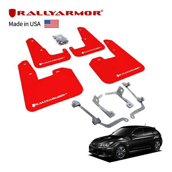 【RallyArmor 正規品】マッドフラップ 泥除け マッドガード フロント リア 1台分 4枚セット ポリウレタン製 レッド RallyArmorロゴ入 07-11y(平成19年7月～平成23年11月) スバル インプレッサ STi GVF/GRF/GRBハッチバック ラリーアーマー　