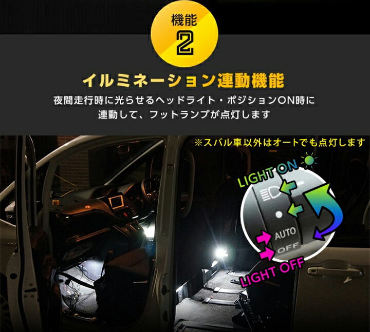 【ポイント5倍！ 9/4 20:00-9/5 01:59】LEDフットランプ日産 ノート専用【e-POWER】【E12/EN12】8色選択可 調光機能付き純正には無い明るさしっかり足元照らすフットランプキット(ST)