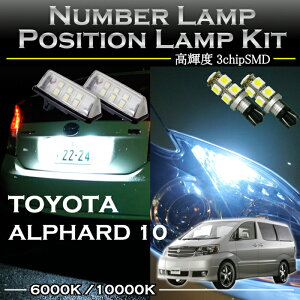 トヨタ アルファード10系専用LEDナンバー灯ユニット＆ポジションランプキット 2個1セット3色選択可 高輝度3チップLED(SC)