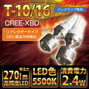 【ポイント5倍！4/26 18:00～4/27 9:59】バックランプ専用バルブT10/16型LEDバルブ明るさ：270ルーメン色温度：白色5500K全方向発光タイプ2個1セット【メール便発送 時間指定不可】(SM)