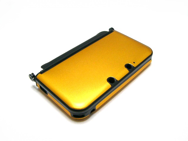 3DSLL保護プラスチックxアルミニウム収納ケースカバー新品黄金(※new3DSLL非対応)