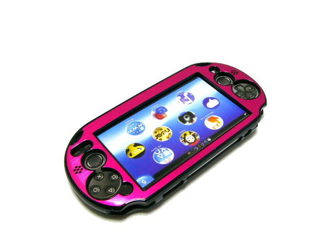 PSVITA2000用保護プラスチックxアルミ収納ケースカバー新品桃色