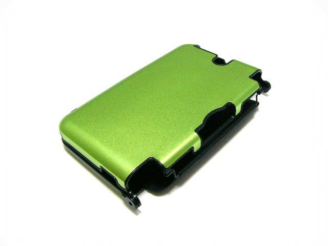3DSLL保護プラスチックxアルミニウム収納ケースカバー新品緑(※new3DSLL非対応)