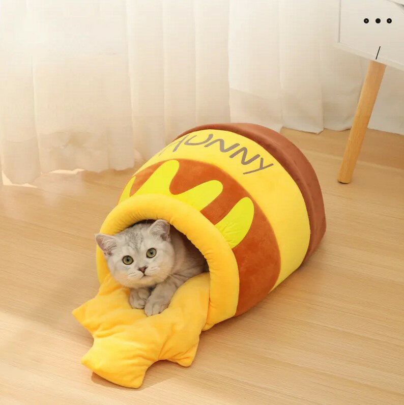 猫ハウスはちみつ壺ねこベッドハニーポッドキャットハウス蜂蜜壺マットクッション...