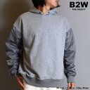 DEMILY デミリー「Nylon Combi French Terry Sweat Parka 」GRAY×GRAY 全2色展開 ナイロン切替 パーカー プルオーバー ミニ裏毛 スウェット素材 ビッグサイズ ドロップショルダー ワイドシルエット 袖切替 モードスポーティー メンズ