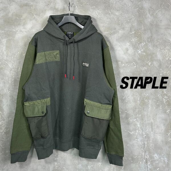 STAPLE「Military Sweat Hoodie Khaki」ステイプル ミリタリー スウェット パーカー 裏起毛 カーキ 緑 セットアップ アメカジ ストリート メンズ 2023年 秋冬新作