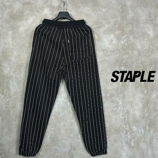 【SALE】STAPLE「Pinstripe Sweat Pants Black」ピンストライプ スウェット パンツ 裏起毛 ブラック 黒 アメカジ ストリート メンズ 2023年 秋冬新作