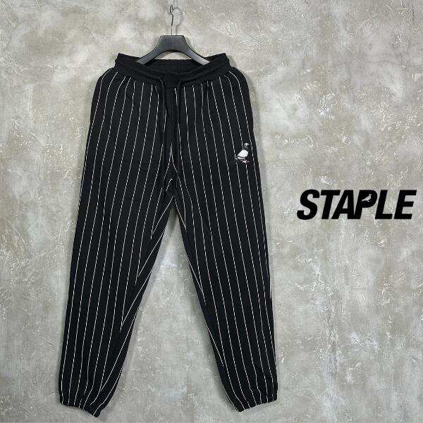 【SALE】STAPLE「Pinstripe Sweat Pants Black」ピンストライプ スウェット パンツ 裏起毛 ブラック 黒 アメカジ ストリート メンズ 2023年 秋冬新作