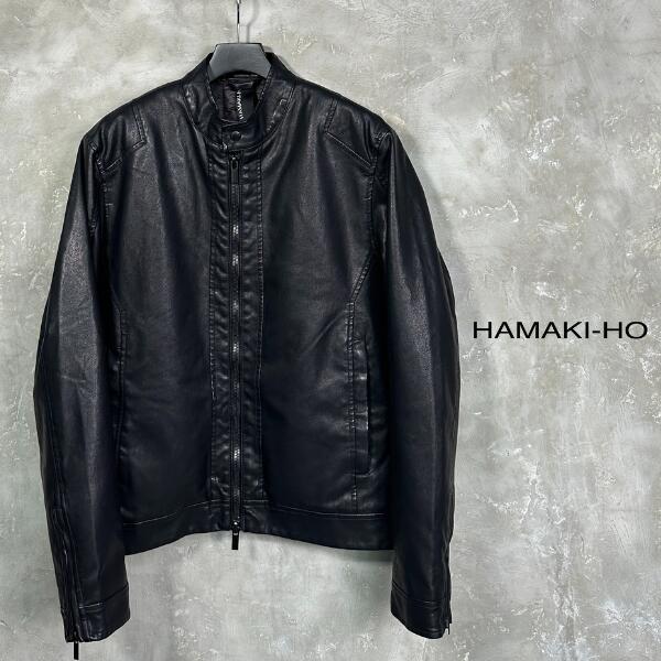 HAMAKI-HO / ハマキホ「Fake Leather Single Riders Jacket Black」 2023AW アウター 中綿 ジャケット シングル ライダース ブルゾン ブラック イタリアブランド 大人カジュアル メンズ 2023年 秋冬 新作商品