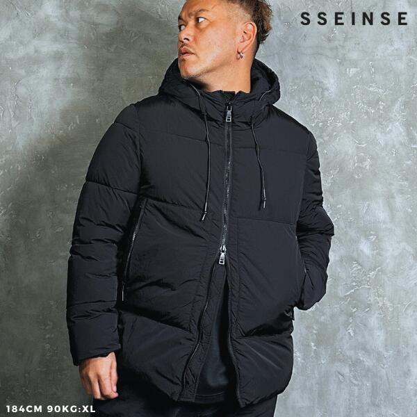 SSEINSE / センス「Nylon Ripstop Padding Hoodie Jacket Black」 2023AW センス 中綿ジャケット アウター 中綿ブルゾン ナイロン切替 ブラック リップストップ スタンダードフィット 大人カジュアル メンズ 2023年 秋冬 新作商品