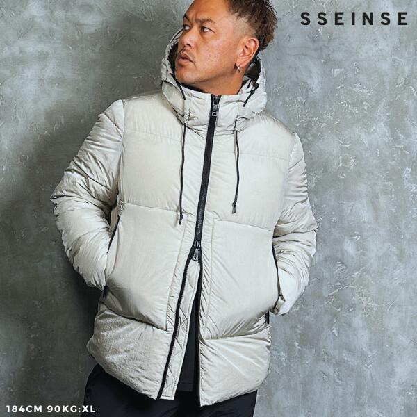 SSEINSE / センス「Nylon Ripstop Padding Hoodie Jacket Off White」 2023AW センス 中綿ジャケット アウター 中綿ブルゾン オフホワイト ナイロン切替 ナイロン リップストップ スタンダードフィット 大人カジュアル メンズ 2023年 秋冬 新作商品