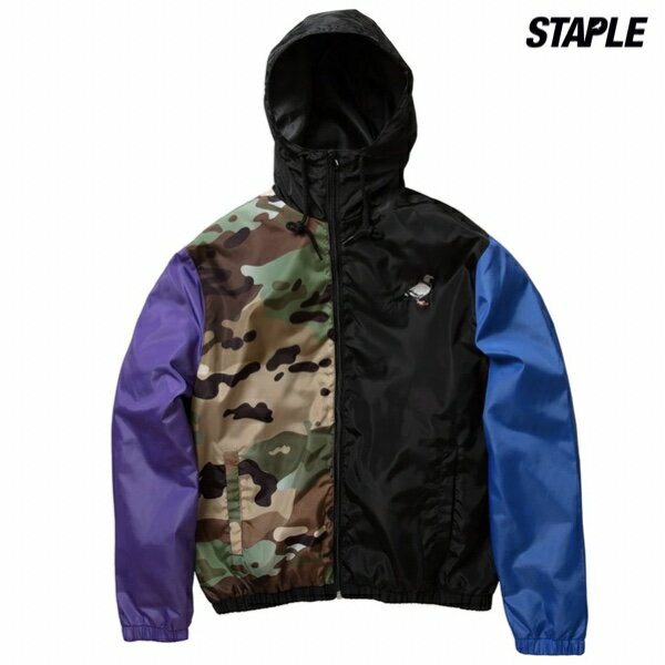 【SALE/ラス1】STAPLE 「CAMO NYLON JACKET」 BLACK S/M/L/XL ステイプル カモフラ ナイロン 切り替え トラックジャケット ジャージ セットアップ スポーティ カジュアル ミリタイー ストリート 迷彩 メンズ 紳士服 送料無料 新作