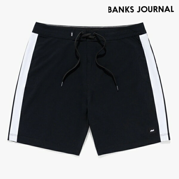 BANKS JOURNAL バンクスジャーナル 「”JOURNAL” Side Line Board Shorts BLACK」バンクス ボードショーツ スイムウェア メンズ 海パン 水陸両用 ラインデザイン ロゴ ブラック 全3サイズ サーフ サーフィン 海 西海岸 メンズ 正規取扱販売店 2022 新作