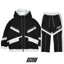 B2W「Nylon Foodie Setup Jacket & Pants Black×White」 ナイロン フード セットアップ ジャージ ストリート ブラック×ホワイト モード スポーティー カジュアル メンズ 2024 新作 数量限定品