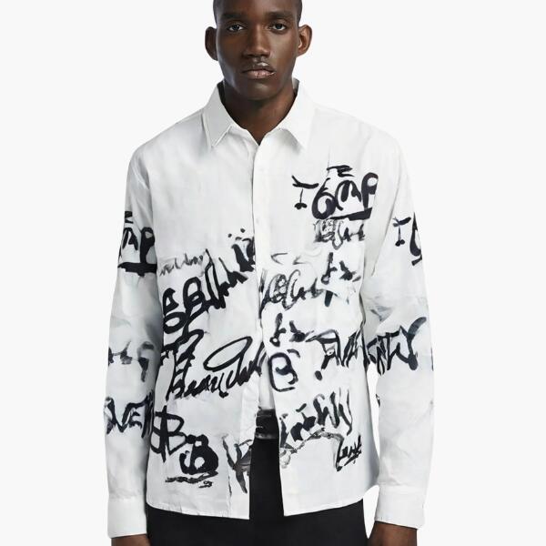 「GATESIX Graffiti Shirts White」 ゲートシックス 落書き グラフィック シャツ ホワイト ストリート ミリタリー メンズ 新作商品