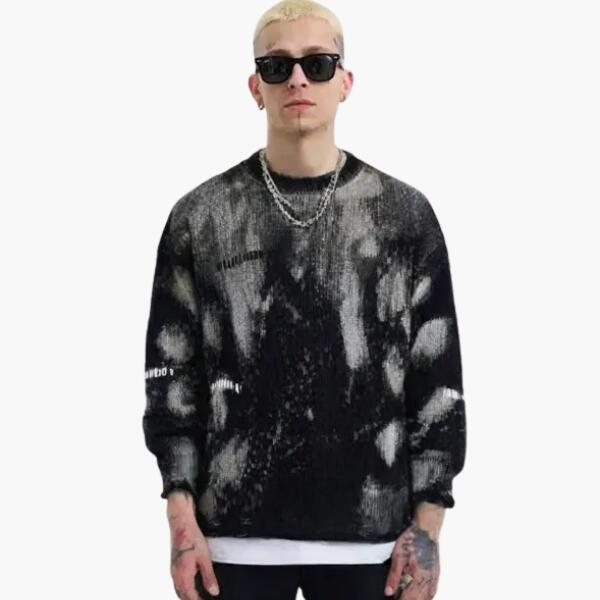 DEMILY / ǥߥ꡼Bleach Stitch Crew Knit Blackץ֥꡼ ƥå ץ ˥å Ĺµ ä˥å ֥å ...