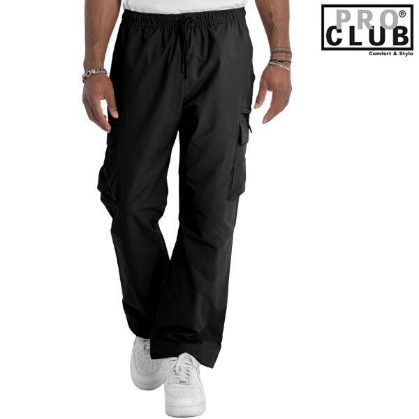 PRO CLUB / プロクラブ「Comfort Tech Wide Leg Flare Pant Black」コンフォート ナイロン コットン カーゴ パンツ ブラック ワイドパンツ 太 薄手 ストリート ミリタリー ヒップホップ 太め B-BOY HIPHOP