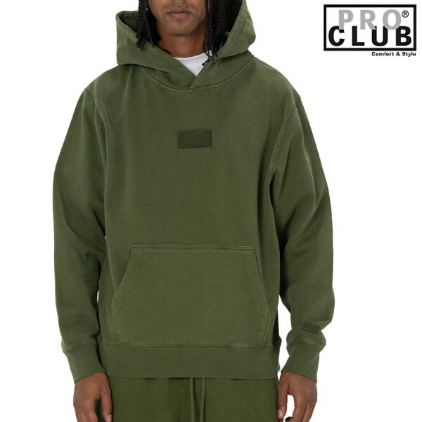 PRO CLUB / プロクラブ「Heavy Weight Vintage Wash Pullover Olive」ヘビーウェイト ヴィンテージ ウォッシュ プルオーバー パーカー 裏起毛 スウェット 無地 メンズ レディース ストリート ミリタリー ヒップホップ 大きいサイズ B-BOY HIPHOP