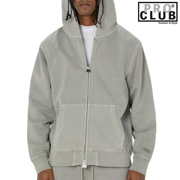 PRO CLUB / プロクラブ「Heavy Weight Vintage Wash Zip Foodie Gray」ヘビーウェイト ヴィンテージ ウォッシュ ジップ パーカー 裏起毛 スウェット 無地 メンズ レディース ストリート ミリタリー ヒップホップ 大きいサイズ B-BOY HIPHOP