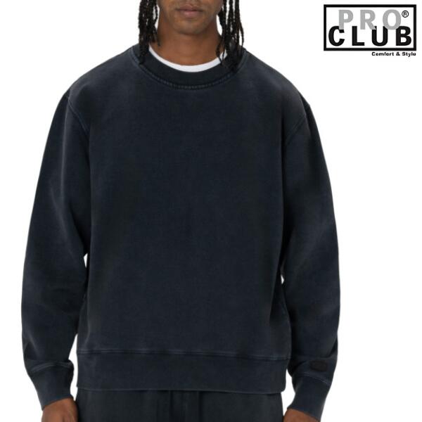 PRO CLUB / プロクラブ「Heavy Weight Vintage Wash Crew Neck Black」ヘビーウェイト ヴィンテージ ウォッシュ クルー スウェット トレーナー 裏起毛 無地 メンズ レディース ストリート ミリタリー ヒップホップ 大きいサイズ B-BOY HIPHOP