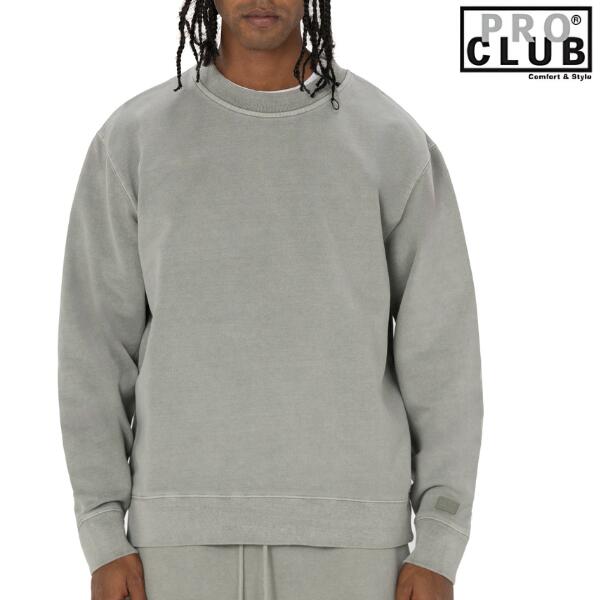 PRO CLUB / プロクラブ「Heavy Weight Vintage Wash Crew Neck Gray」ヘビーウェイト ヴィンテージ ウォッシュ クルー スウェット トレーナー 裏起毛 無地 メンズ レディース ストリート ミリタリー ヒップホップ 大きいサイズ B-BOY HIPHOP