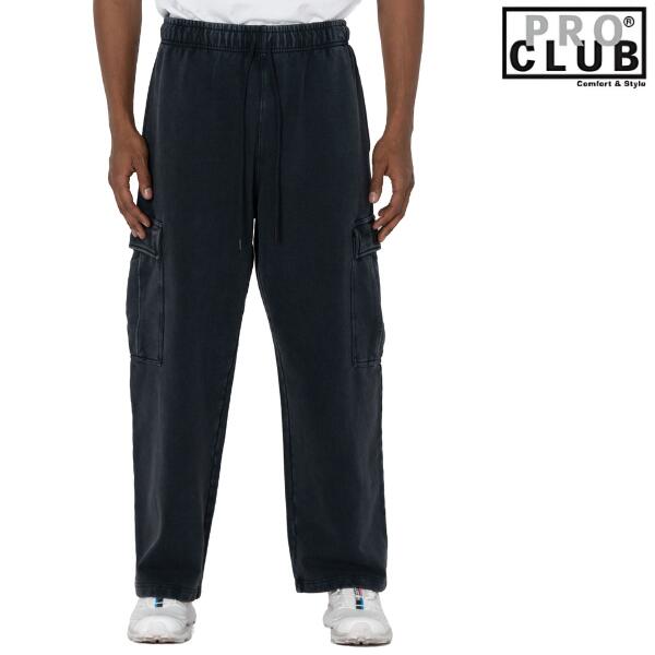PRO CLUB / プロクラブ「Heavy Weight Vintage Wash Cargo Sweat Pants Black」ヘビーウェイト ヴィンテージ ウォッシュ スウェット カーゴ パンツ 裏起毛 無地 メンズ レディース ストリート ミリタリー ヒップホップ 大きいサイズ B-BOY HIPHOP