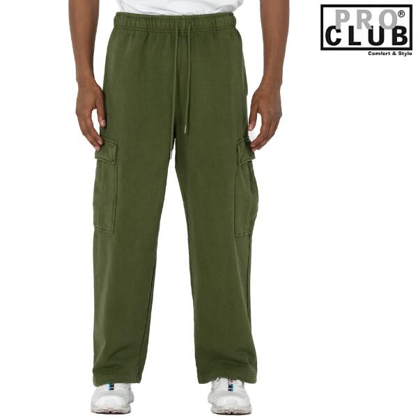 PRO CLUB / プロクラブ「Heavy Weight Vintage Wash Cargo Sweat Pants Olive」ヘビーウェイト ヴィンテージ ウォッシュ スウェット カーゴ パンツ 裏起毛 無地 メンズ レディース ストリート ミリタリー ヒップホップ 大きいサイズ B-BOY HIPHOP