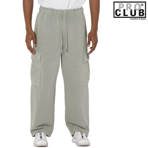 PRO CLUB / プロクラブ「Heavy Weight Vintage Wash Cargo Sweat Pants Gray」ヘビーウェイト ヴィンテージ ウォッシュ スウェット カーゴ パンツ 裏起毛 無地 メンズ レディース ストリート ミリタリー ヒップホップ 大きいサイズ B-BOY HIPHOP