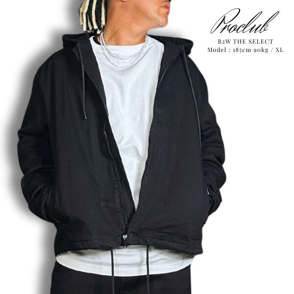 PRO CLUB / プロクラブ「Denim Zip Foodie Black」ヘビーウエイト ジップアップ フーディ ジャケット ストレッチ ビッグシルエット オーバーサイズ ビッグサイズ メンズ 男性 ストリート ミリタリー ヒップホップ 大きいサイズ B-BOY HIPHOP