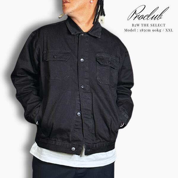 PRO CLUB / プロクラブ「Heavyweight Twill Trucker Jacket Black」ヘビーウエイト デニム ジャケット Gジャン ビッグシルエット オーバーサイズ ビッグサイズ メンズ 男性 ストリート ミリタリー ヒップホップ 大きいサイズ B-BOY HIPHOP