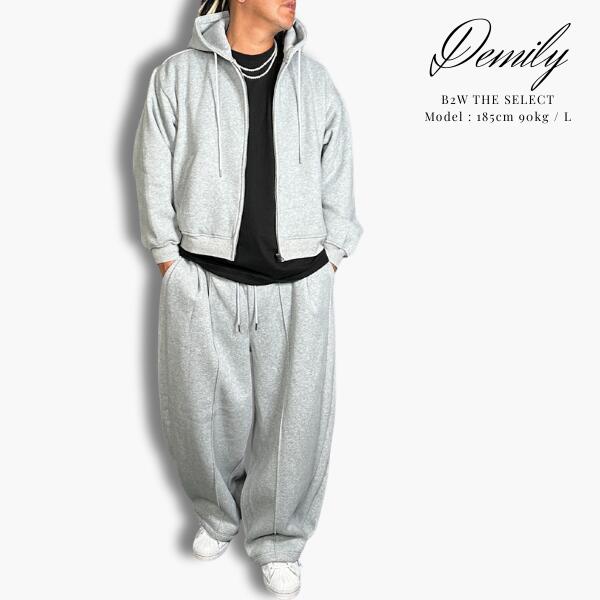 Rakuten - DEMILY / デミリー「Sweat Setup Zip Foodie & Wide Pants Gray」スウェット パーカー ワイド パンツ セットアップ 裏起毛 ジャージ ストリート グレー モード カジュアル メンズ 2025 新作 数量限定品