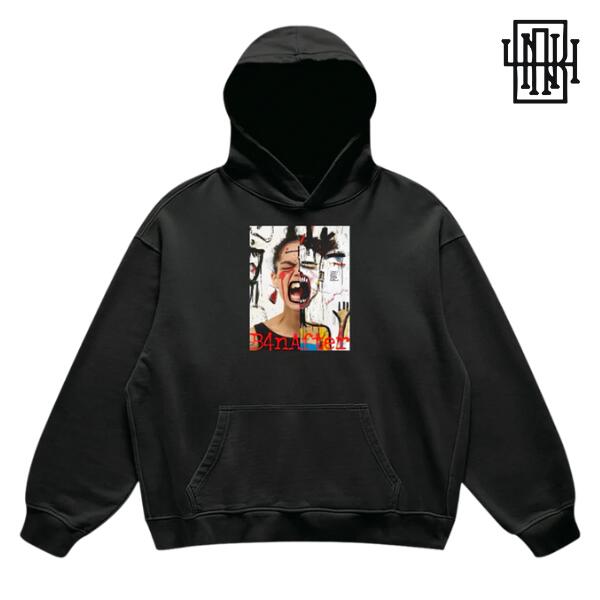 「B4NAFTER "Scream Couture by Jacob" Circular Bold Sweat Hoodie Faded Black」ビフォーアンドアフター スクリームクチュール バイ ジェイコブ オーバーサイズ フーディ パーカー デザイン 長袖 カジュアル メンズ レディース ユニセックス マイケル ジェイコブ 新作 B2W