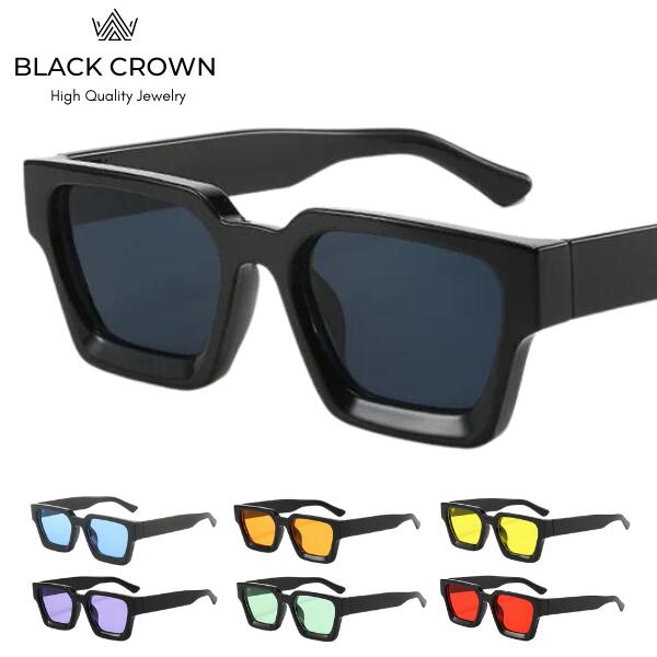 BLACK CROWN Color Lens Square Sunglasses ブラッククラウン カラーレンズ スクエア サングラス BC 色付き 眼鏡 アクセサリー ストリート モード ヒップホップ ファッション プレゼント ギフ…