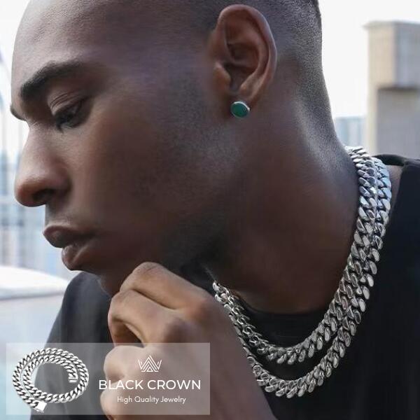 BLACK CROWN「Miami Cuban Link Necklace 幅9mm/11mm×長さ50cm/60cm」ブラッククラウン マイアミキューバン チェーン ネックレス シルバー BC アクセサリー ステンレス 金属アレルギー 対応 ストリート モード ヒップホップ プレゼント ギフト メンズ 喜平