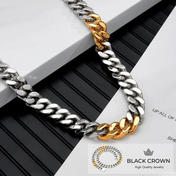 楽天B2WBLACK CROWN「Miami Cuban Link Necklace Silver×Gold 幅12mm×長さ50cm/60cm」ブラッククラウン マイアミキューバン チェーン ネックレス シルバー ゴールド BC アクセサリー ステンレス ストリート モード ヒップホップ プレゼント ギフト メンズ 喜平