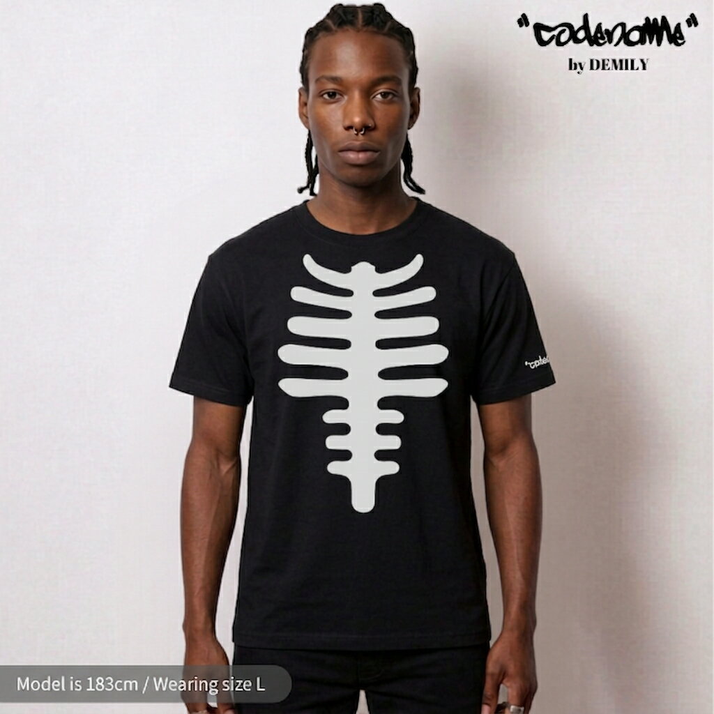 CODENAME ”Bone” Premium Heavy Weight T-Shirts Black コードネーム ヘビーウェイト ボーン プリント クルー Tシャツ ブラック 黒 半袖T 骨 肉厚 厚め ストリート ロック ヒップホップ アメカジ カジュアル ユニセックス メンズ レディース 男女兼用 ビッグサイズ