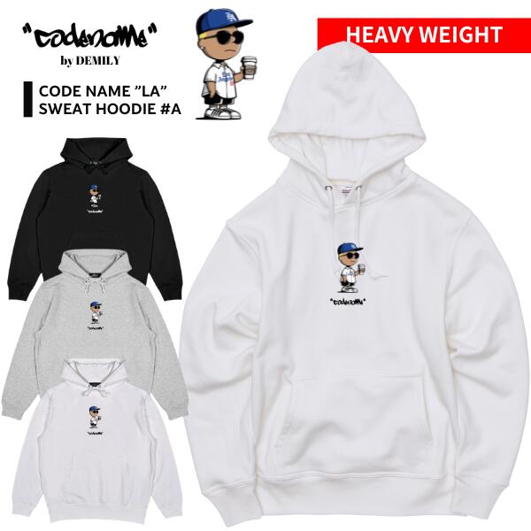 CODENAME "LA" Print Foodie #A (Black/Ash Gray/Off White) コードネーム LA ロゴ プリント ヘビーウェイト ヘヴィ スウェット フーディ パーカー ストリート ヒップホップ カジュアル セットアップ 大きいサイズ 長袖 裏パイル 裏起毛 送料無料 新作 B2W