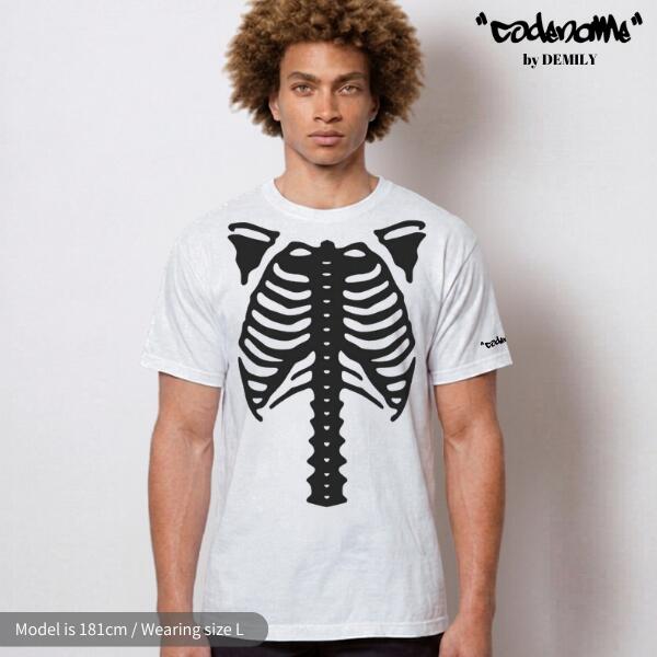 CODENAME ”Bone” Garment Dyed T-Shirts White コードネーム ガーメントダイ ボーン プリント クルー Tシャツ 半袖T 製品染め 骸骨 骨 髑髏 ヴィンテージ風 古着風 ストリート ルード カジュアル ユニセックス メンズ レディース 男女兼用 ビッグサイズ