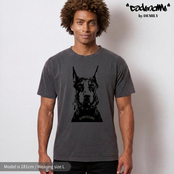 CODENAME ”Doberman” Garment Dyed T-Shirts Dark Gray コードネーム ガーメントダイ ドーベルマン プリント クルー Tシャツ 半袖T 製品染め 犬 ヴィンテージ風 古着風 ストリート ロック カジュアル ユニセックス メンズ レディース 男女兼用 ビッグサイズ