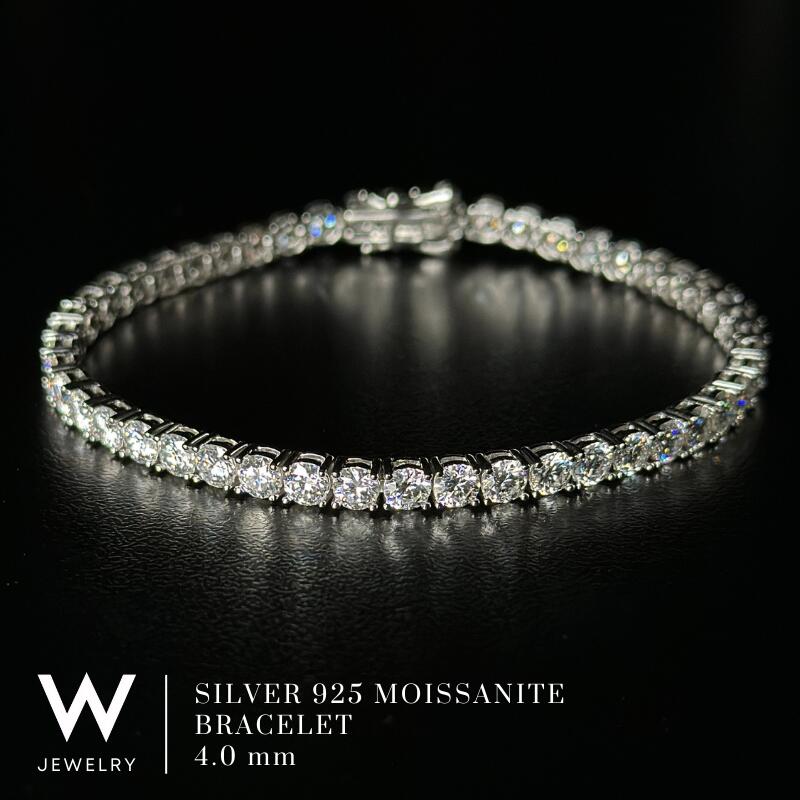 W Jewelry Moissanite "Tennis Chain Bracelet" Silver 4mm ダブル ジュエリー モアサナイト テニス チ..